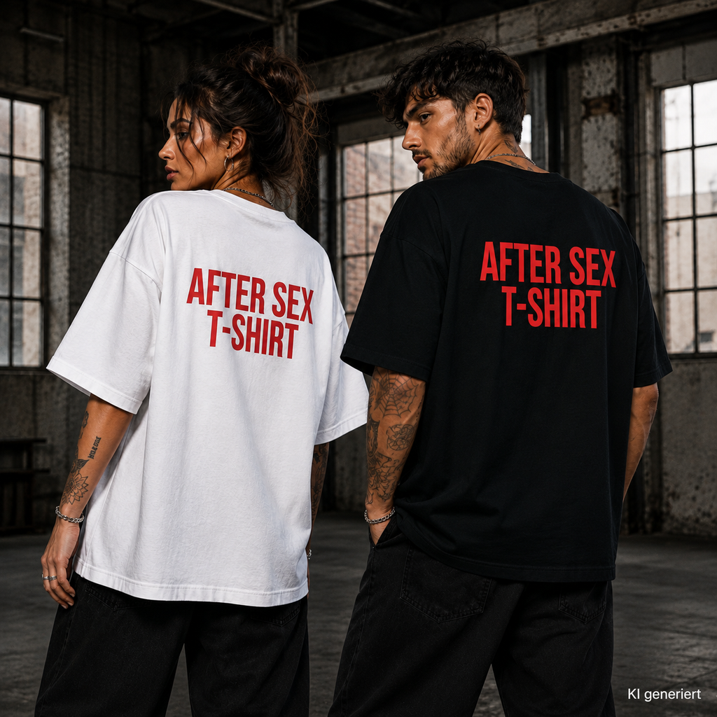 AFTER SEX T-SHIRT – Weißes Oversize T-Shirt Unisex mit rotem Backprint | Statement Shirt Streetwear Bio-Baumwolle