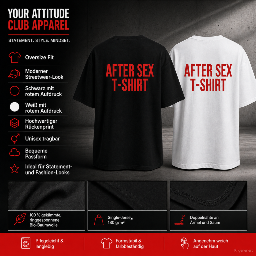 AFTER SEX T-SHIRT – Weißes Oversize T-Shirt Unisex mit rotem Backprint | Statement Shirt Streetwear Bio-Baumwolle