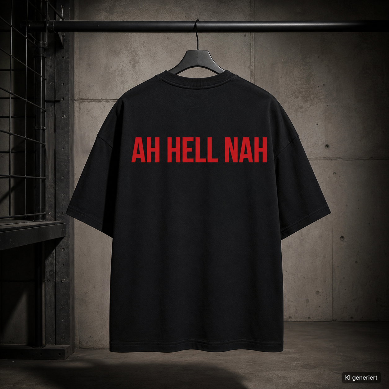 AH HELL NAH – Schwarzes Oversize T-Shirt Unisex mit rotem Backprint | Statement Shirt Streetwear Bio-Baumwolle