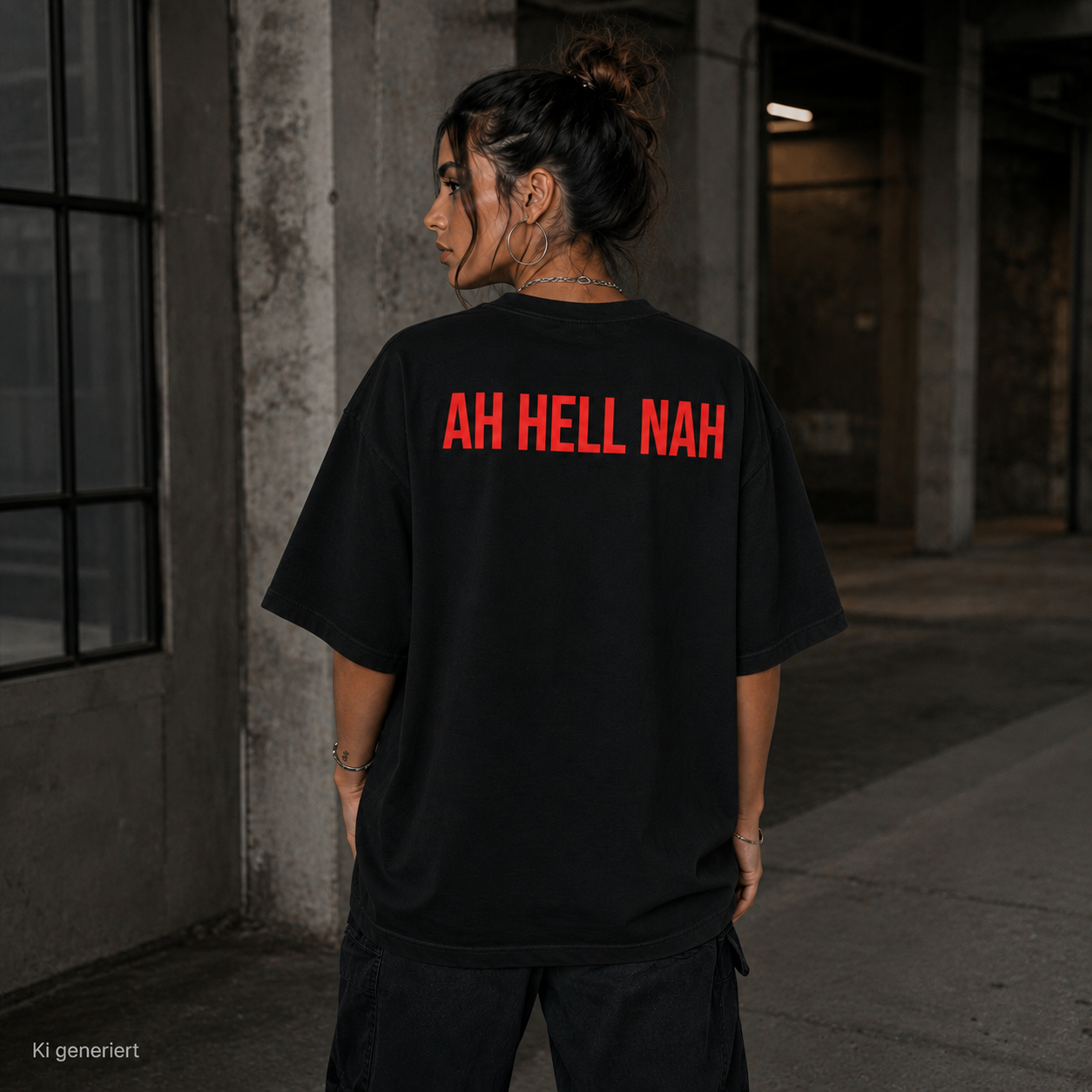 AH HELL NAH – Weißes Oversize T-Shirt Unisex mit rotem Backprint | Statement Shirt Streetwear Bio-Baumwolle