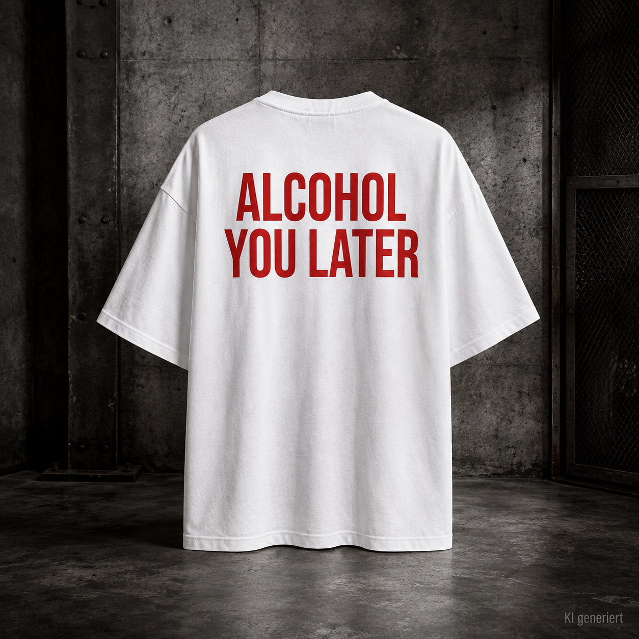 ALCOHOL YOU LATER – Weißes Oversize T-Shirt Unisex mit rotem Backprint | Statement Shirt Streetwear