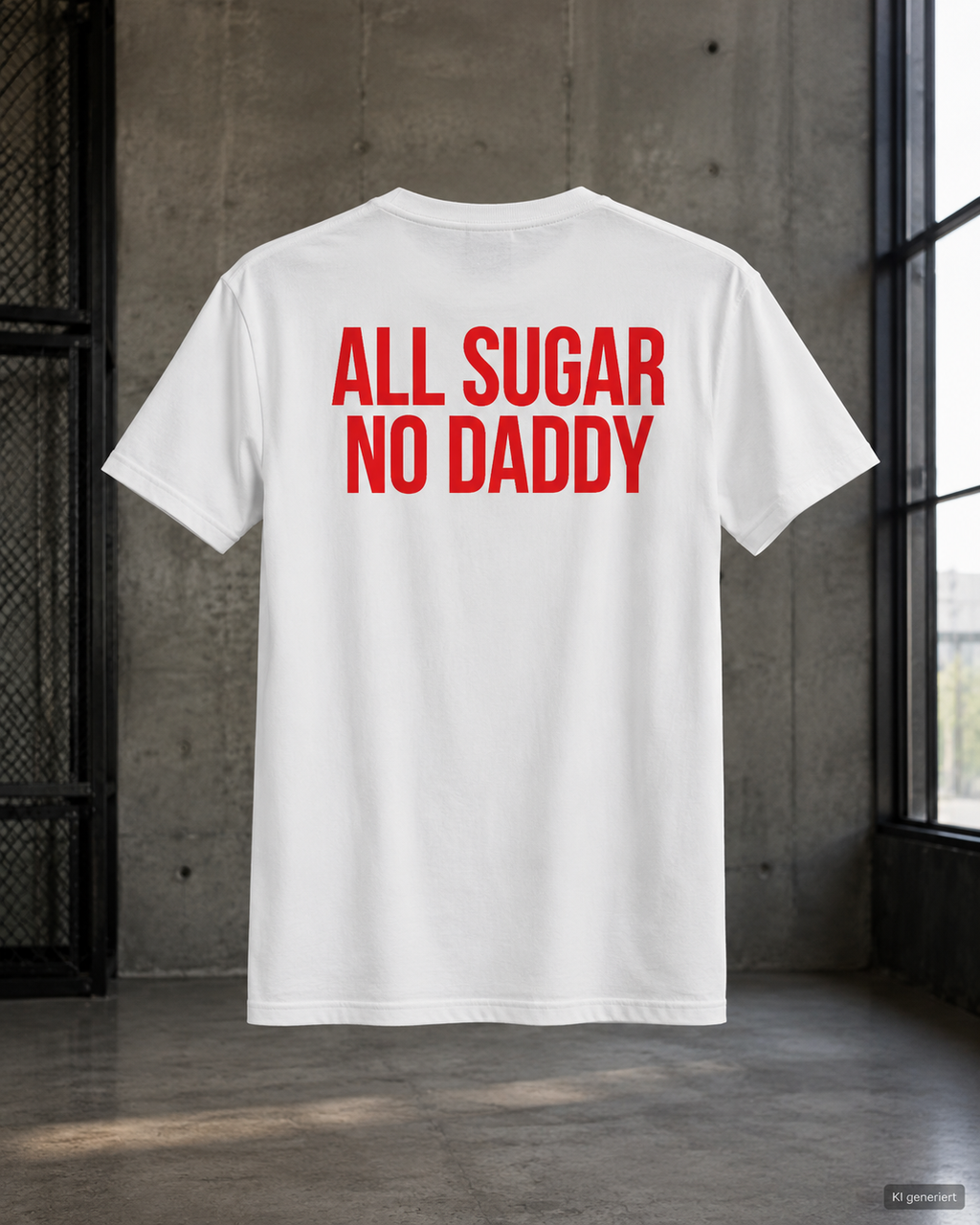 ALL SUGAR NO DADDY – Weißes Regular Fit T-Shirt Unisex mit rotem Backprint | Statement Shirt Streetwear S–5XL