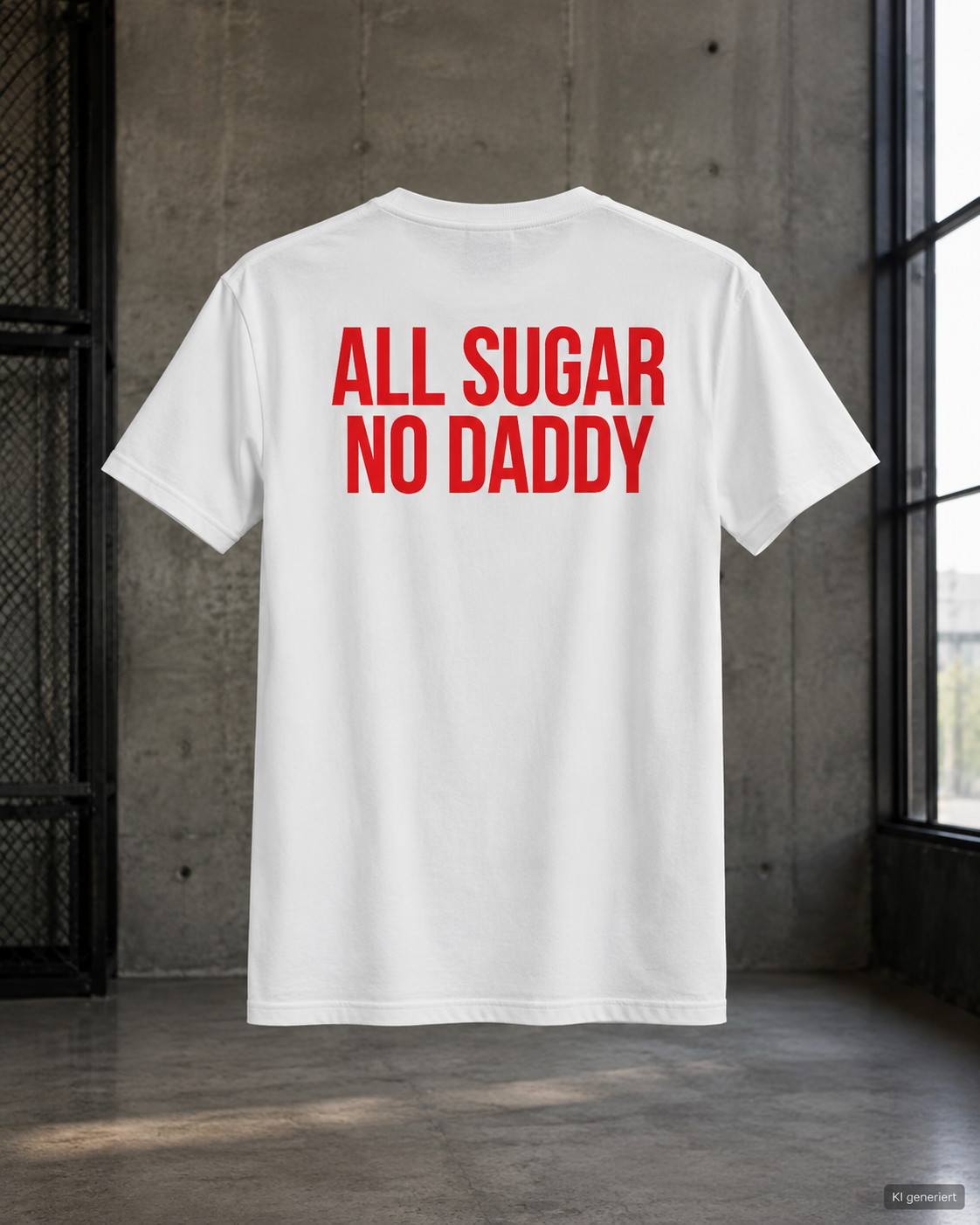 ALL SUGAR NO DADDY – Weißes Regular Fit T-Shirt Unisex mit rotem Backprint | Statement Shirt Streetwear S–5XL
