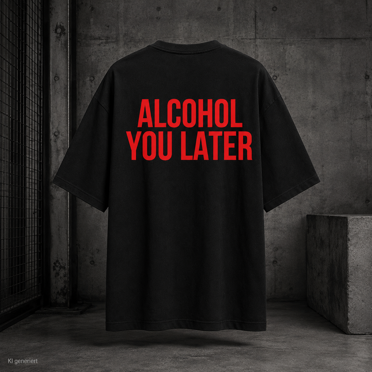 ALCOHOL YOU LATER – Schwarzes Oversize T-Shirt Unisex mit rotem Backprint | Statement Shirt Streetwear