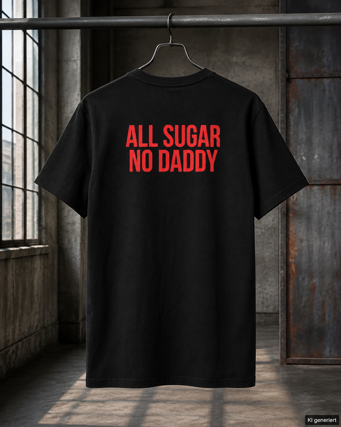 ALL SUGAR NO DADDY – Schwarzes Regular Fit T-Shirt Unisex mit rotem Backprint | Statement Shirt Streetwear S–5XL
