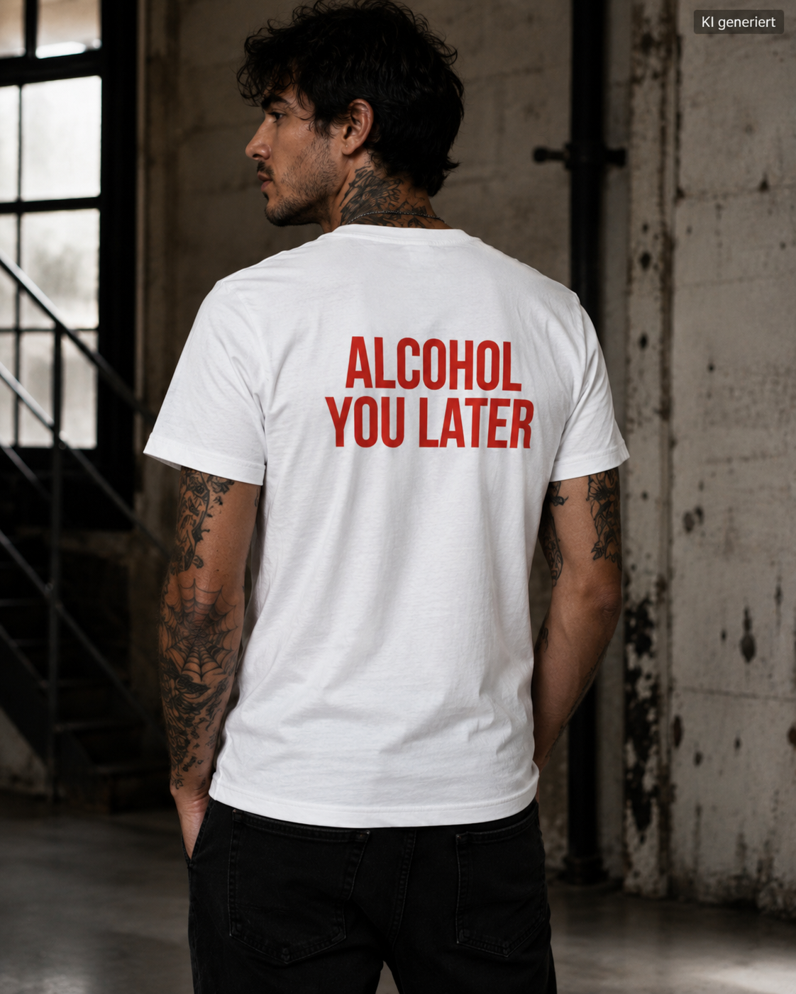 ALCOHOL YOU LATER – Schwarzes Regular Fit T-Shirt Unisex mit rotem Backprint | Statement Shirt Streetwear S–5XL