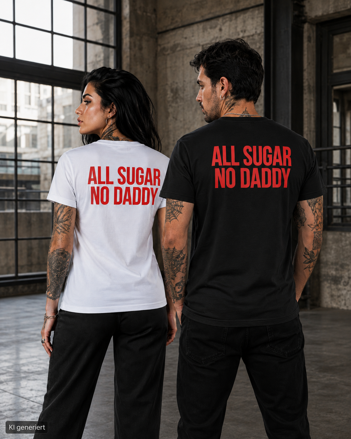 ALL SUGAR NO DADDY – Weißes Regular Fit T-Shirt Unisex mit rotem Backprint | Statement Shirt Streetwear S–5XL