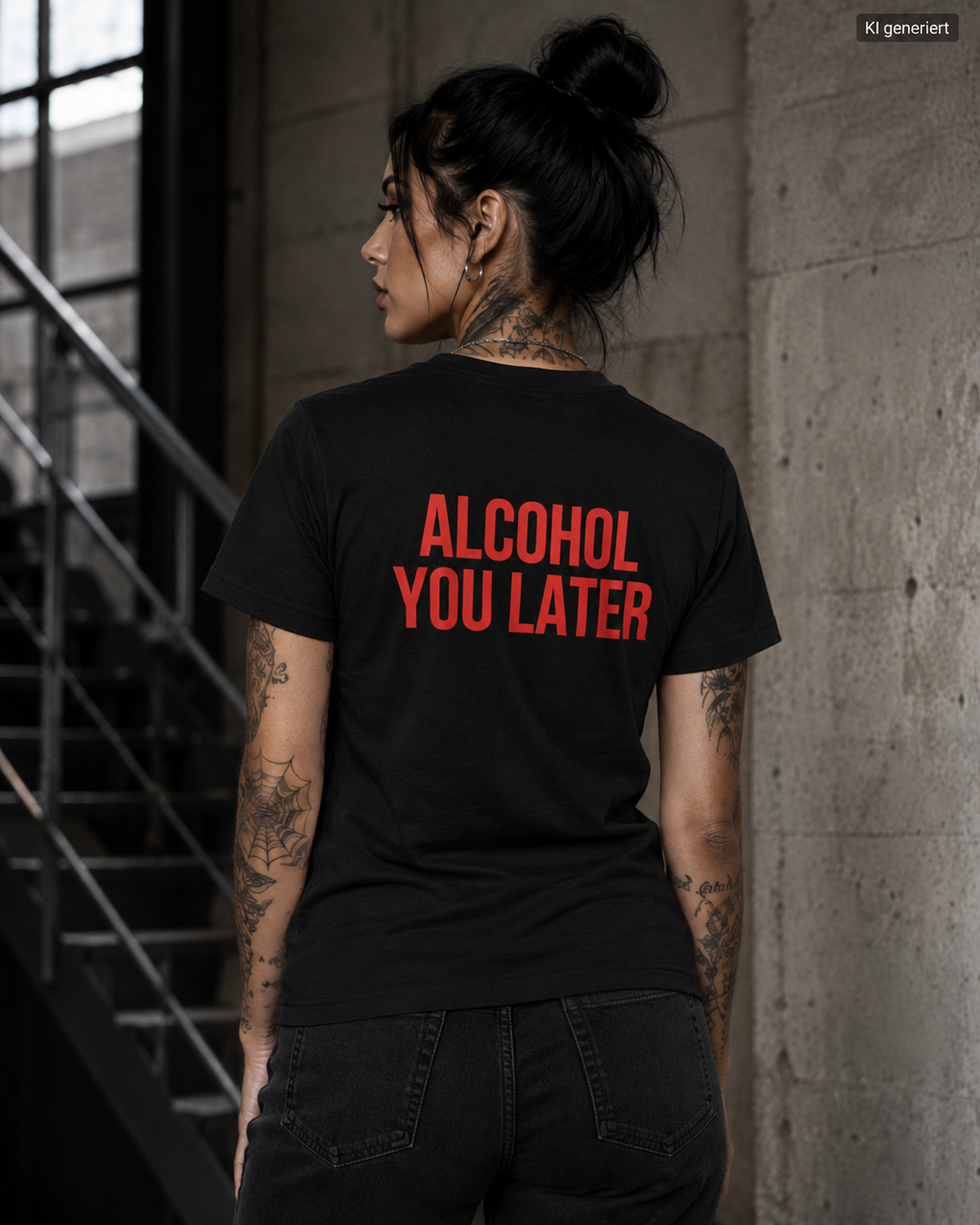 ALCOHOL YOU LATER – Schwarzes Regular Fit T-Shirt Unisex mit rotem Backprint | Statement Shirt Streetwear S–5XL