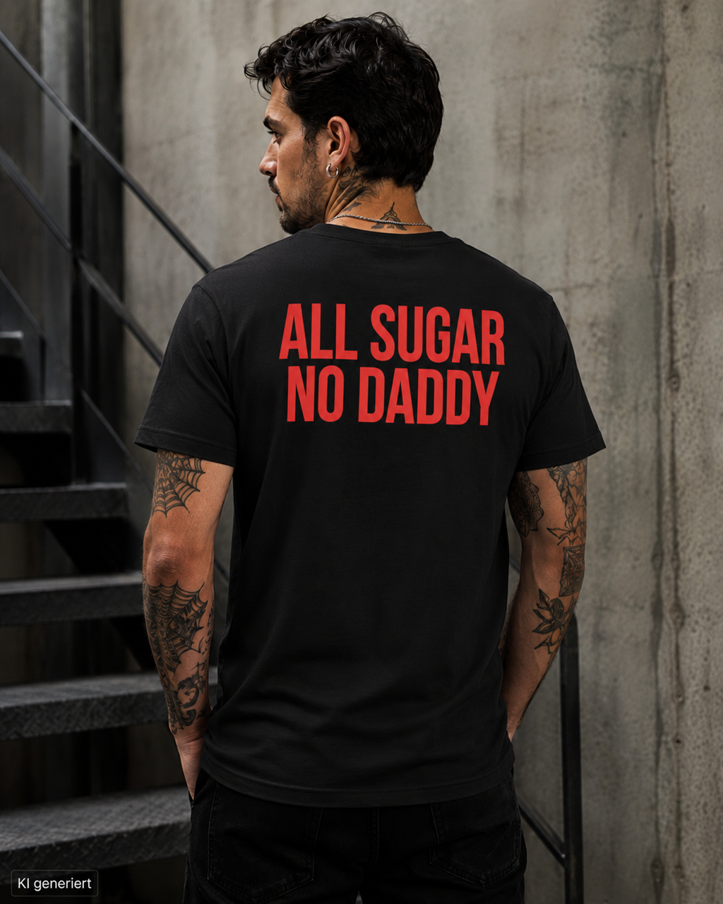 ALL SUGAR NO DADDY – Weißes Regular Fit T-Shirt Unisex mit rotem Backprint | Statement Shirt Streetwear S–5XL