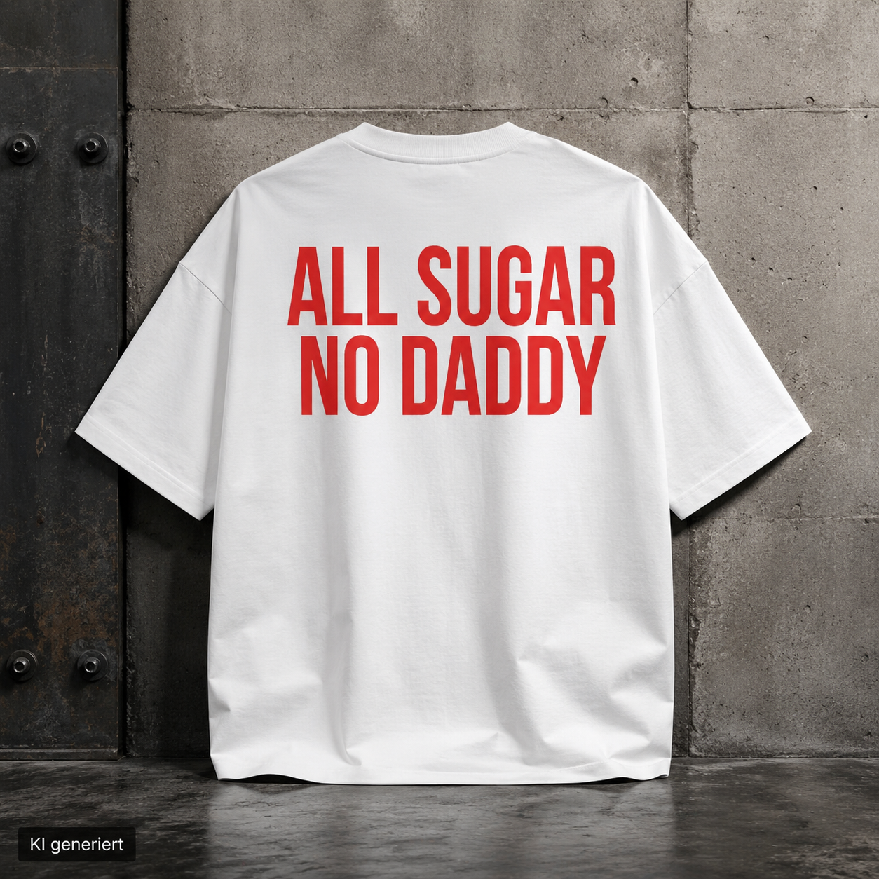 ALL SUGAR NO DADDY – Weißes Oversize T-Shirt Unisex mit rotem Backprint | Statement Shirt Streetwear Bio-Baumwolle
