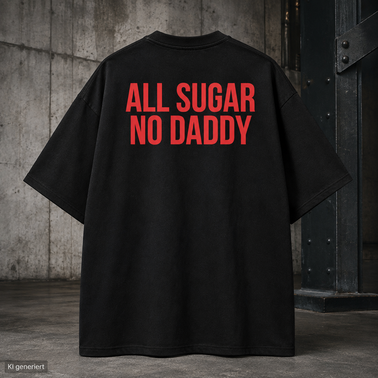 ALL SUGAR NO DADDY – Schwarzes Oversize T-Shirt Unisex mit rotem Backprint | Statement Shirt Streetwear Bio-Baumwolle