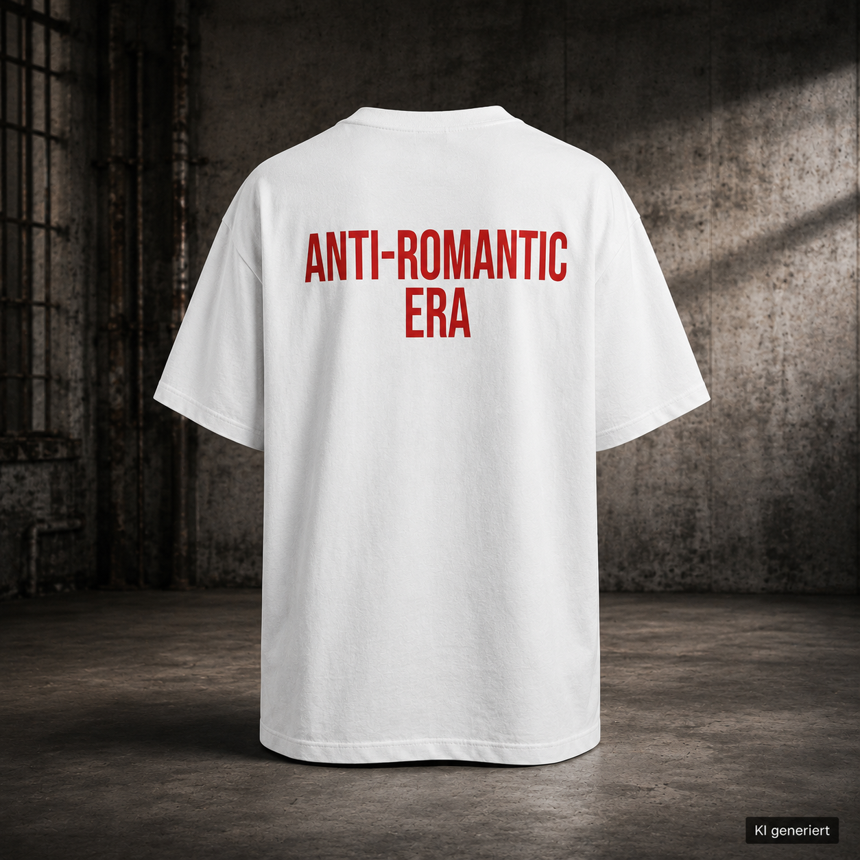 ANTI-ROMANTIC ERA – Weißes Oversize T-Shirt Unisex mit rotem Backprint | Statement Shirt Streetwear Bio-Baumwolle