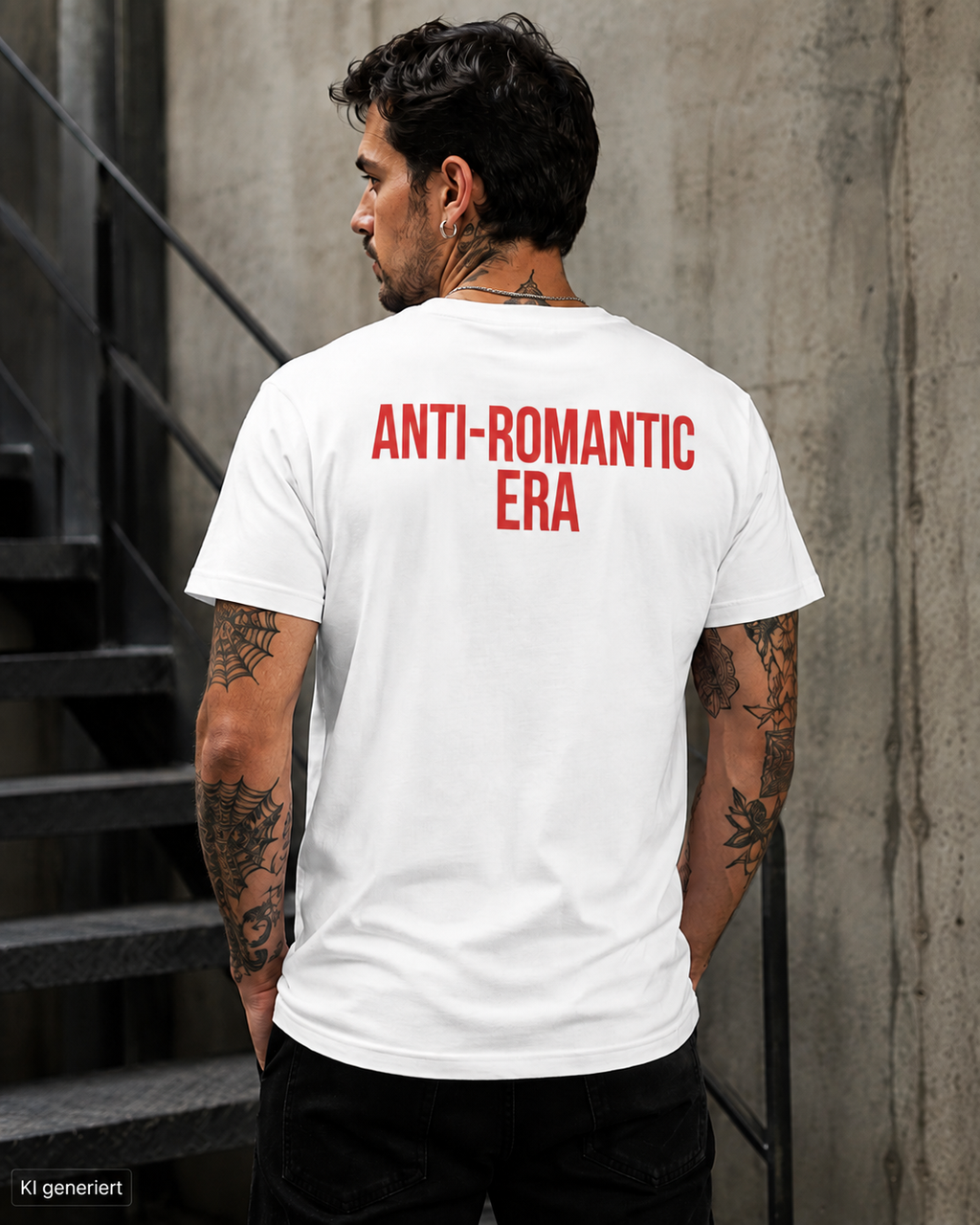 ANTI-ROMANTIC ERA – Weißes Regular Fit T-Shirt Unisex mit rotem Backprint | Statement Shirt Streetwear S–5XL