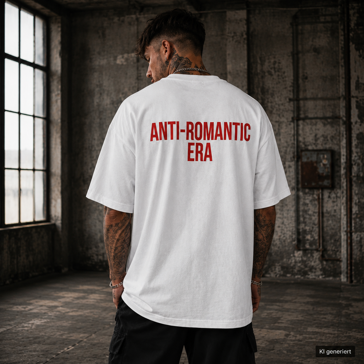 ANTI-ROMANTIC ERA – Schwarzes Oversize T-Shirt Unisex mit rotem Backprint | Statement Shirt Streetwear Bio-Baumwolle