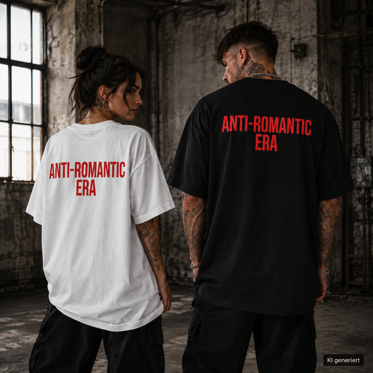 ANTI-ROMANTIC ERA – Weißes Oversize T-Shirt Unisex mit rotem Backprint | Statement Shirt Streetwear Bio-Baumwolle
