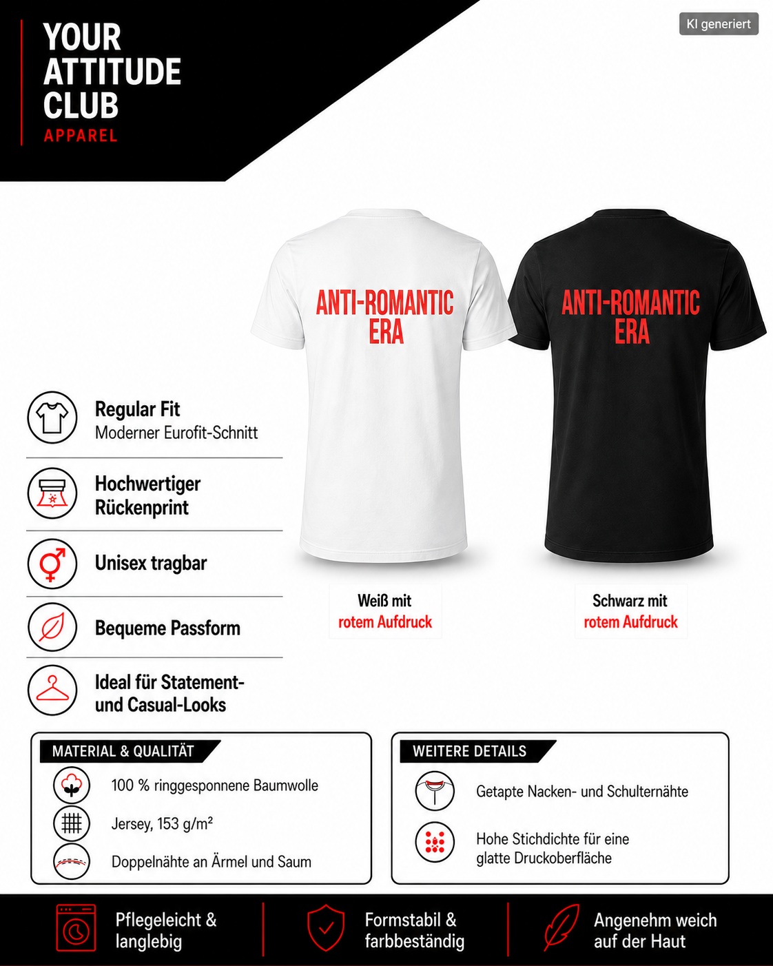 ANTI-ROMANTIC ERA – Weißes Regular Fit T-Shirt Unisex mit rotem Backprint | Statement Shirt Streetwear S–5XL