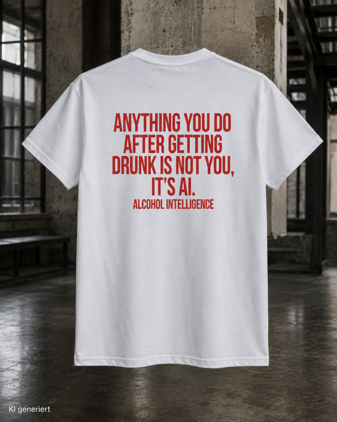 ANYTHING YOU DO AFTER GETTING DRUNK IS NOT YOU, IT’S AI. – Weißes Regular Fit Unisex T-Shirt mit Backprint | Statement Shirt S–5XL