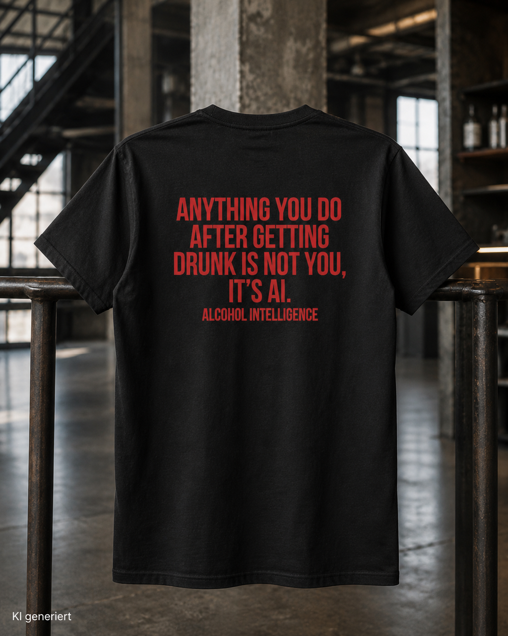 ANYTHING YOU DO AFTER GETTING DRUNK IS NOT YOU, IT’S AI. – Schwarzes Regular Fit Unisex T-Shirt mit Backprint | Statement Shirt S–5XL