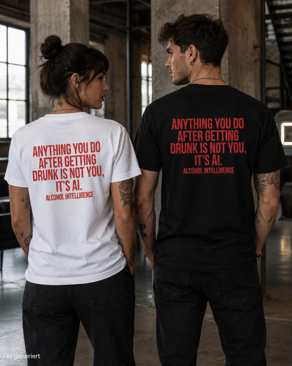 ANYTHING YOU DO AFTER GETTING DRUNK IS NOT YOU, IT’S AI. – Schwarzes Regular Fit Unisex T-Shirt mit Backprint | Statement Shirt S–5XL