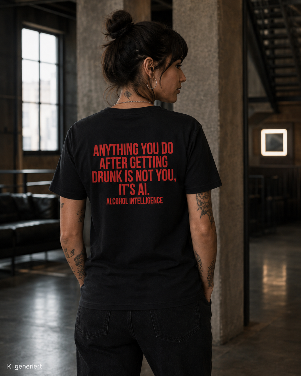 ANYTHING YOU DO AFTER GETTING DRUNK IS NOT YOU, IT’S AI. – Weißes Regular Fit Unisex T-Shirt mit Backprint | Statement Shirt S–5XL
