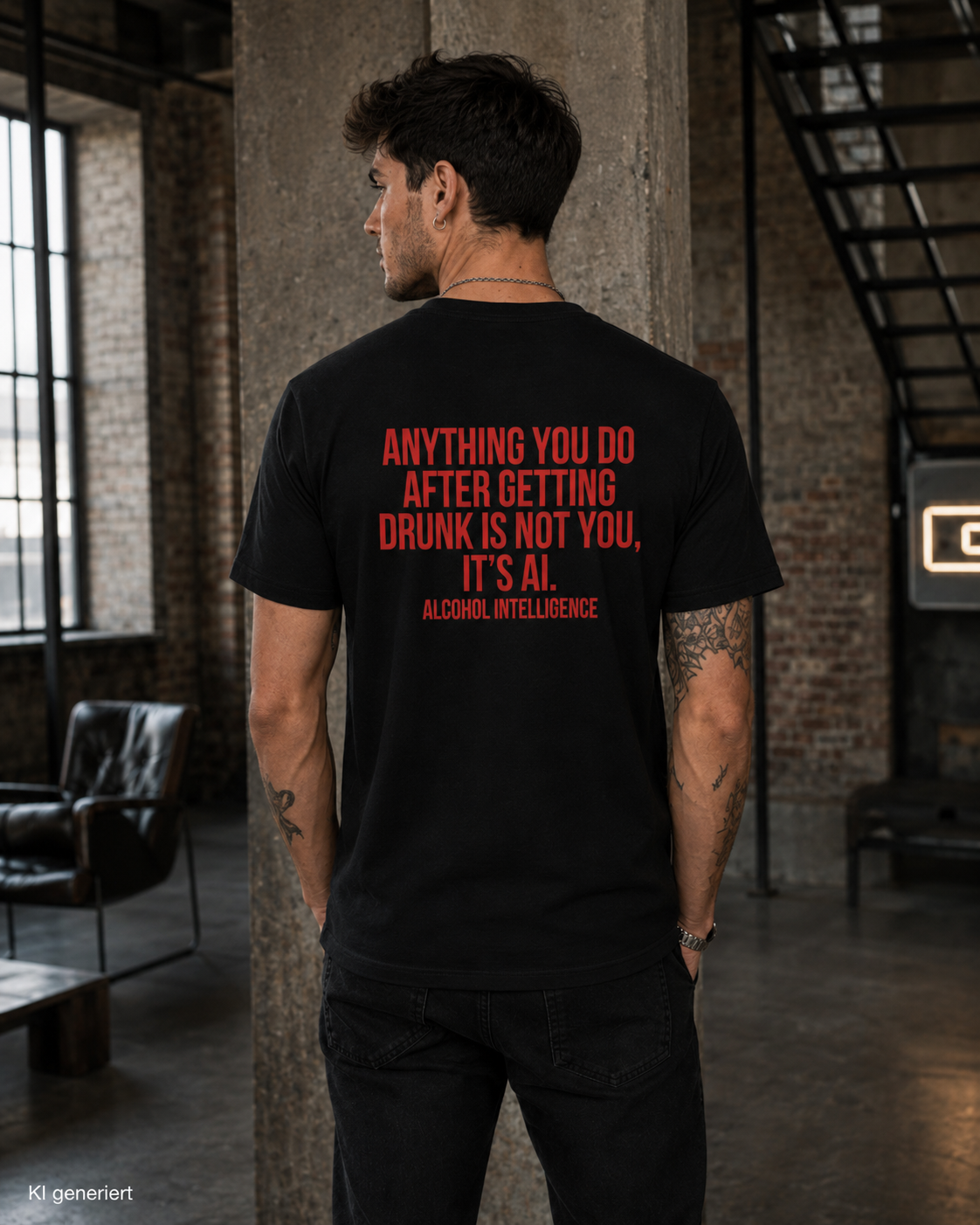 ANYTHING YOU DO AFTER GETTING DRUNK IS NOT YOU, IT’S AI. – Weißes Regular Fit Unisex T-Shirt mit Backprint | Statement Shirt S–5XL