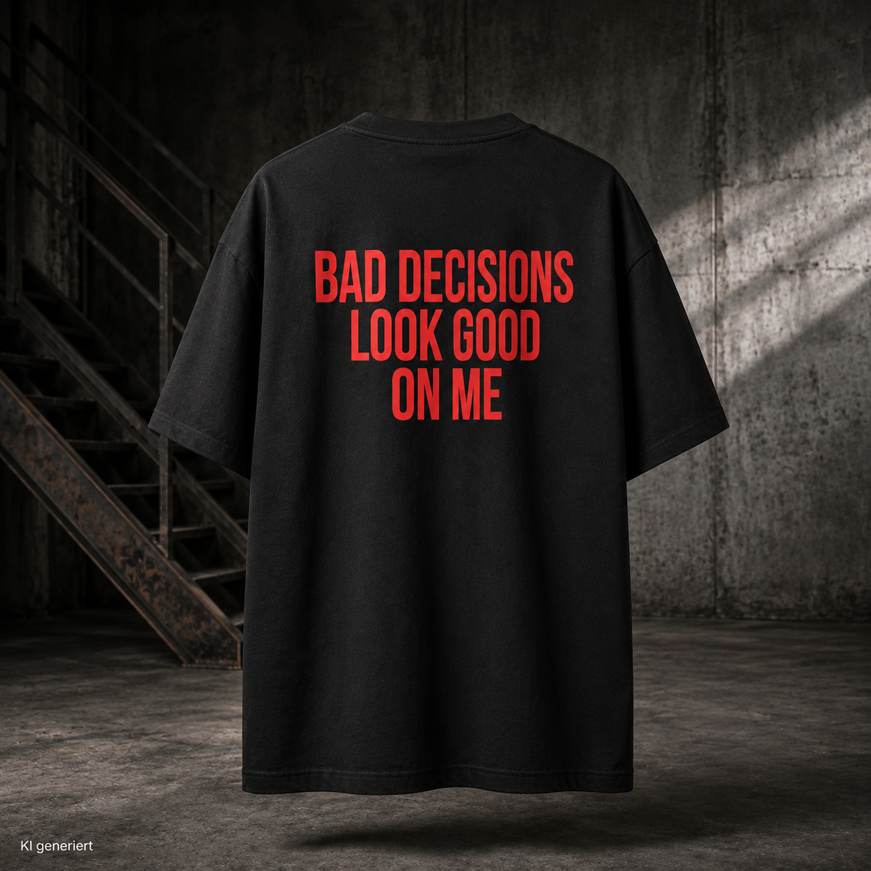 BAD DECISIONS LOOK GOOD ON ME – Weißes Oversize T-Shirt Unisex mit rotem Backprint | Statement Shirt Streetwear