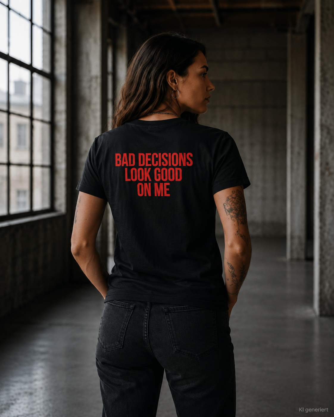 BAD DECISIONS LOOK GOOD ON ME – Weißes Regular Fit Unisex T-Shirt mit Backprint | Statement Shirt Streetwear S–5XL