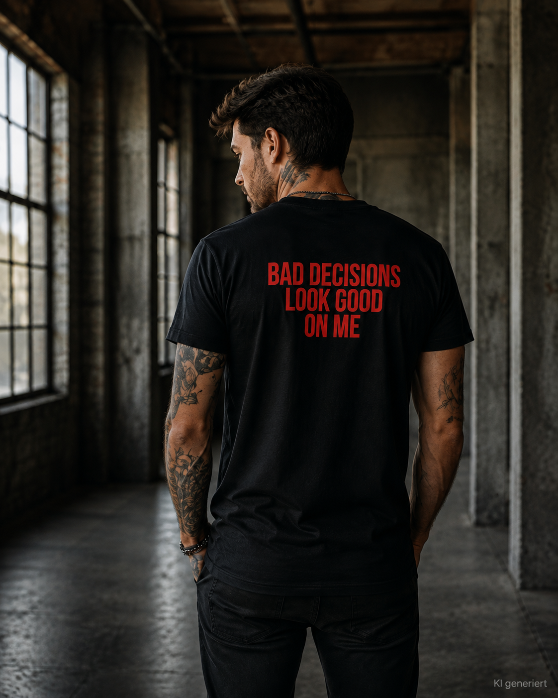 BAD DECISIONS LOOK GOOD ON ME – Weißes Regular Fit Unisex T-Shirt mit Backprint | Statement Shirt Streetwear S–5XL