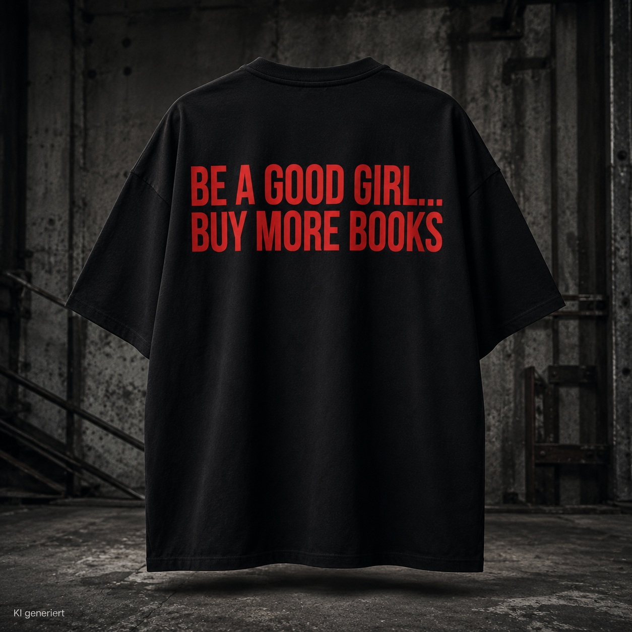BE A GOOD GIRL... BUY MORE BOOKS – Weißes Oversize T-Shirt Unisex mit rotem Backprint | Book Lover Statement Shirt Streetwear