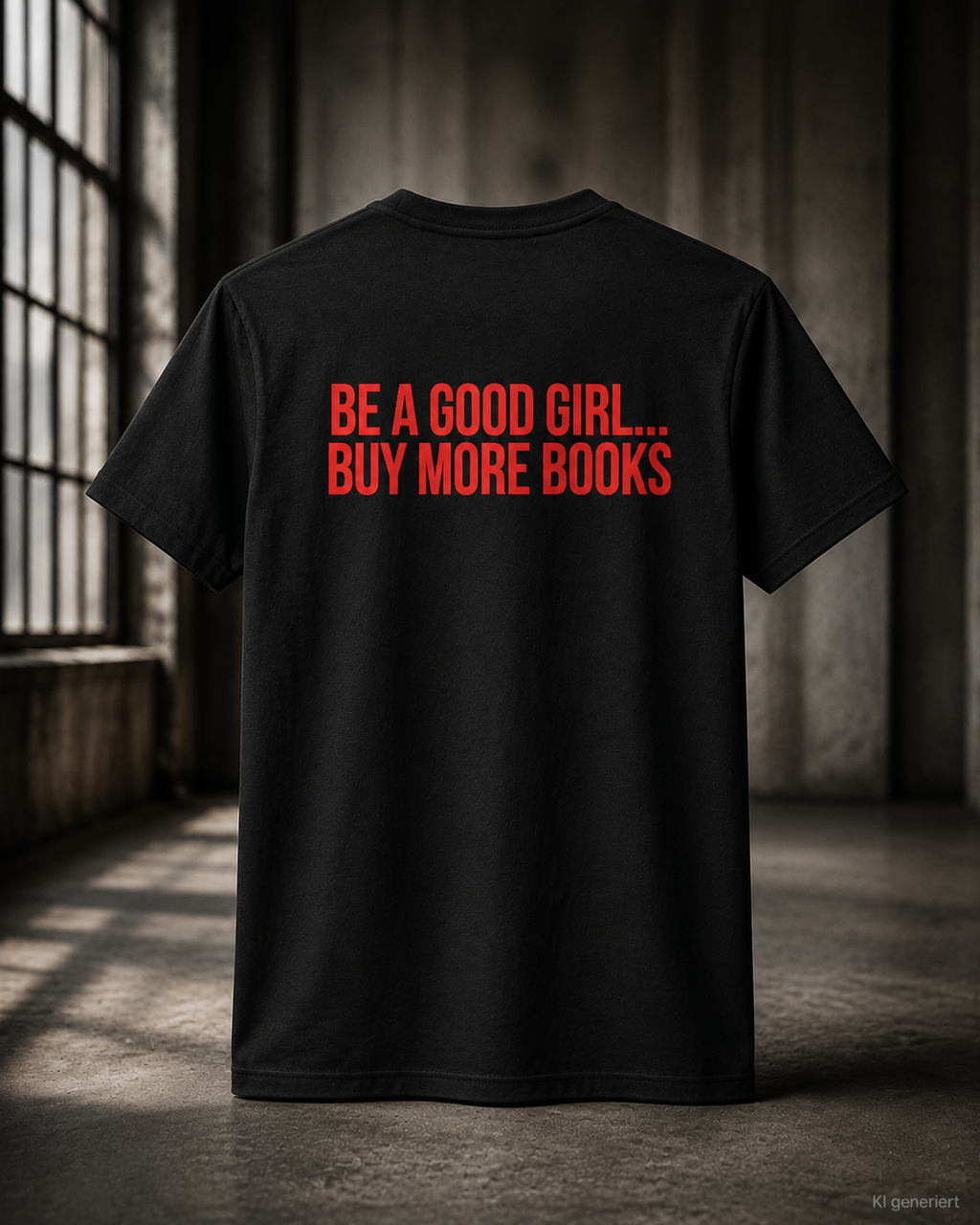 BE A GOOD GIRL... BUY MORE BOOKS – Schwarzes Regular Fit Unisex T-Shirt mit Backprint | Book Lover Statement Shirt S–5XL