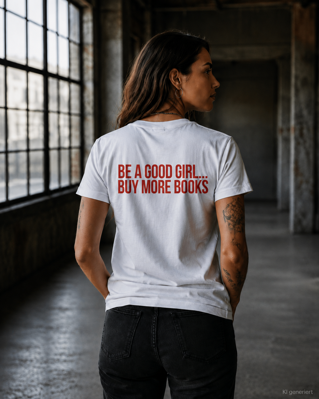 BE A GOOD GIRL... BUY MORE BOOKS – Schwarzes Regular Fit Unisex T-Shirt mit Backprint | Book Lover Statement Shirt S–5XL