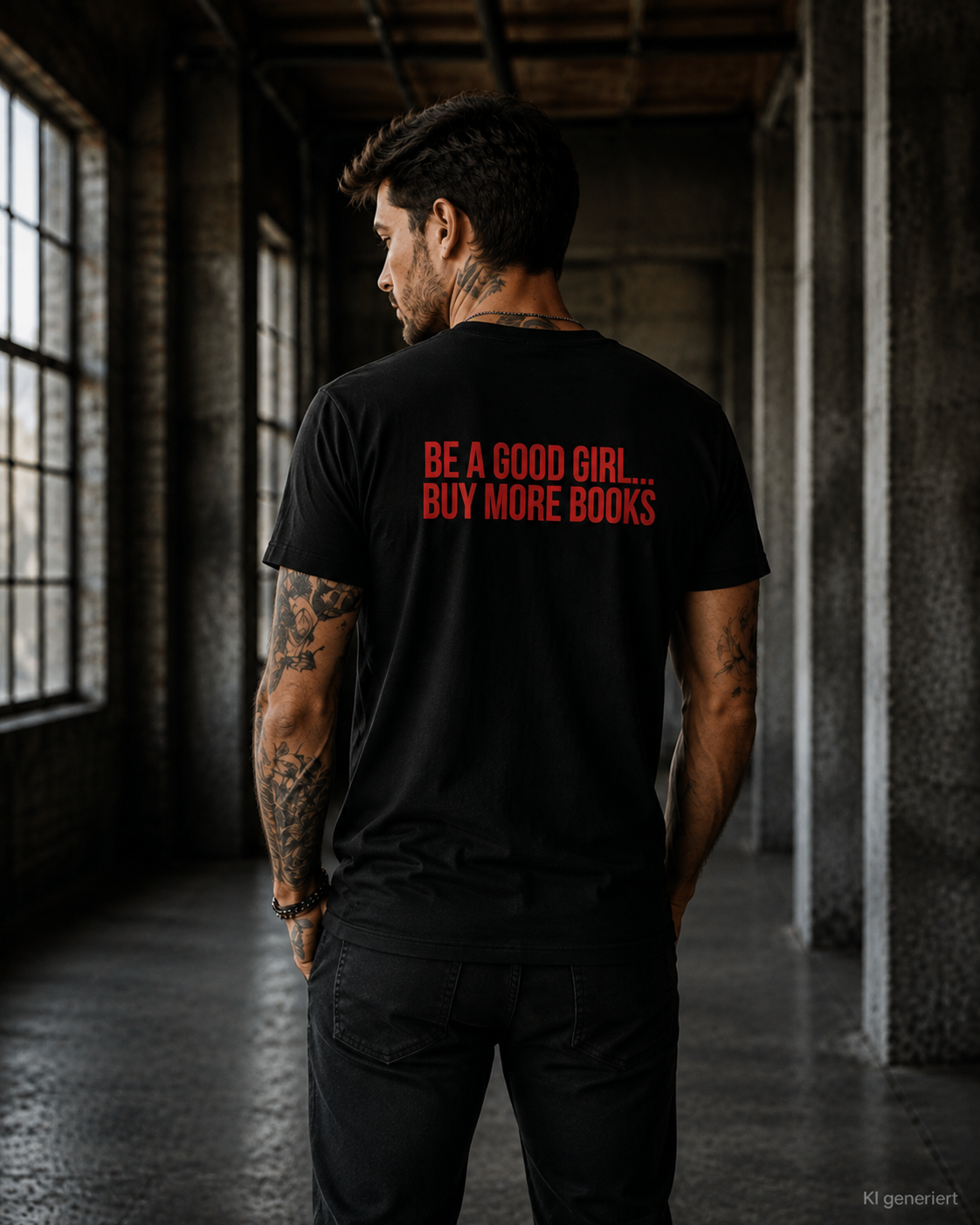 BE A GOOD GIRL... BUY MORE BOOKS – Weißes Regular Fit Unisex T-Shirt mit Backprint | Statement Shirt Book Lover S–5XL