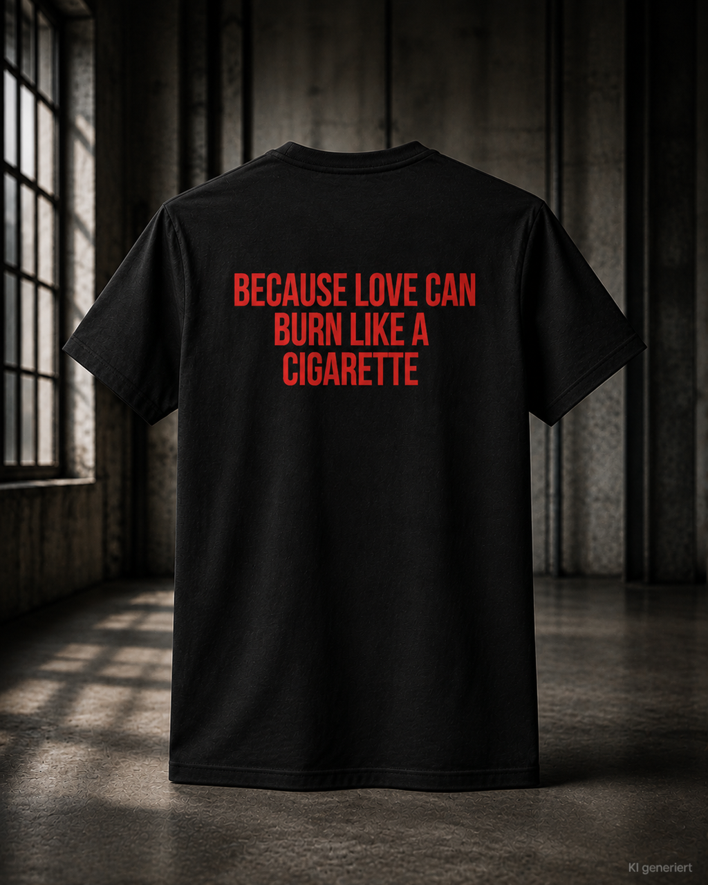 BECAUSE LOVE CAN BURN LIKE A CIGARETTE – Schwarzes Regular Fit Unisex T-Shirt mit Backprint | Statement Streetwear S–5XL