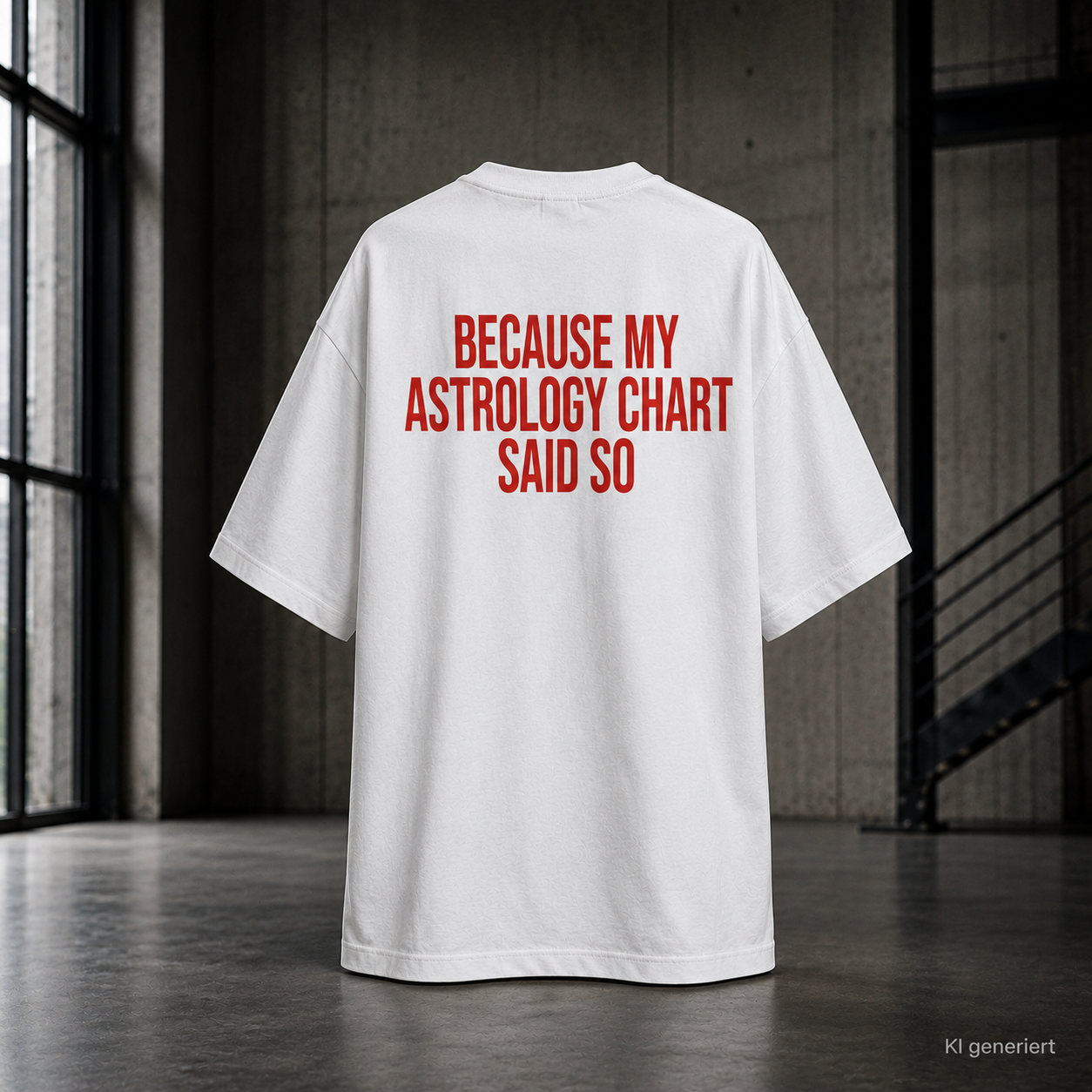 BECAUSE MY ASTROLOGY CHART SAID SO – Schwarzes Oversize T-Shirt Unisex mit rotem Backprint