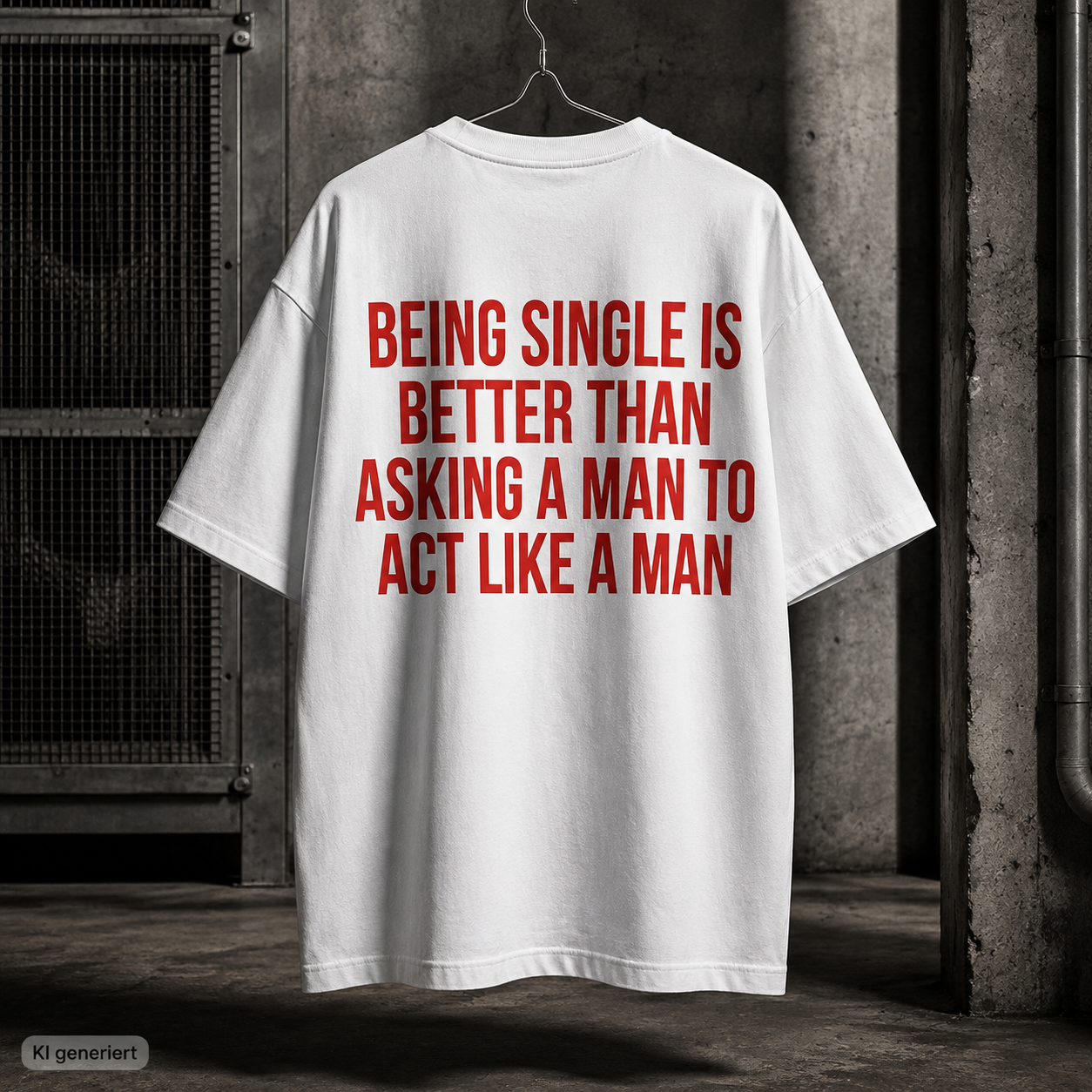 BEING SINGLE IS BETTER THAN ASKING A MAN TO ACT LIKE A MAN – Schwarzes Oversize T-Shirt Unisex mit rotem Backprint | Statement Shirt