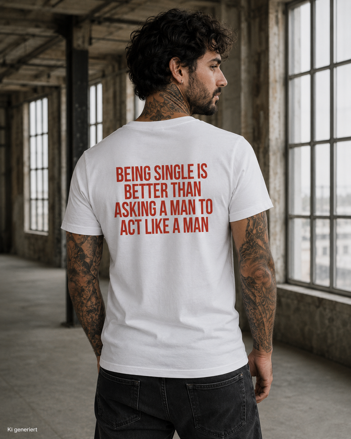 BEING SINGLE IS BETTER THAN ASKING A MAN TO ACT LIKE A MAN – Weißes Regular Fit T-Shirt Unisex | Backprint Statement Shirt | Streetwear S–5XL
