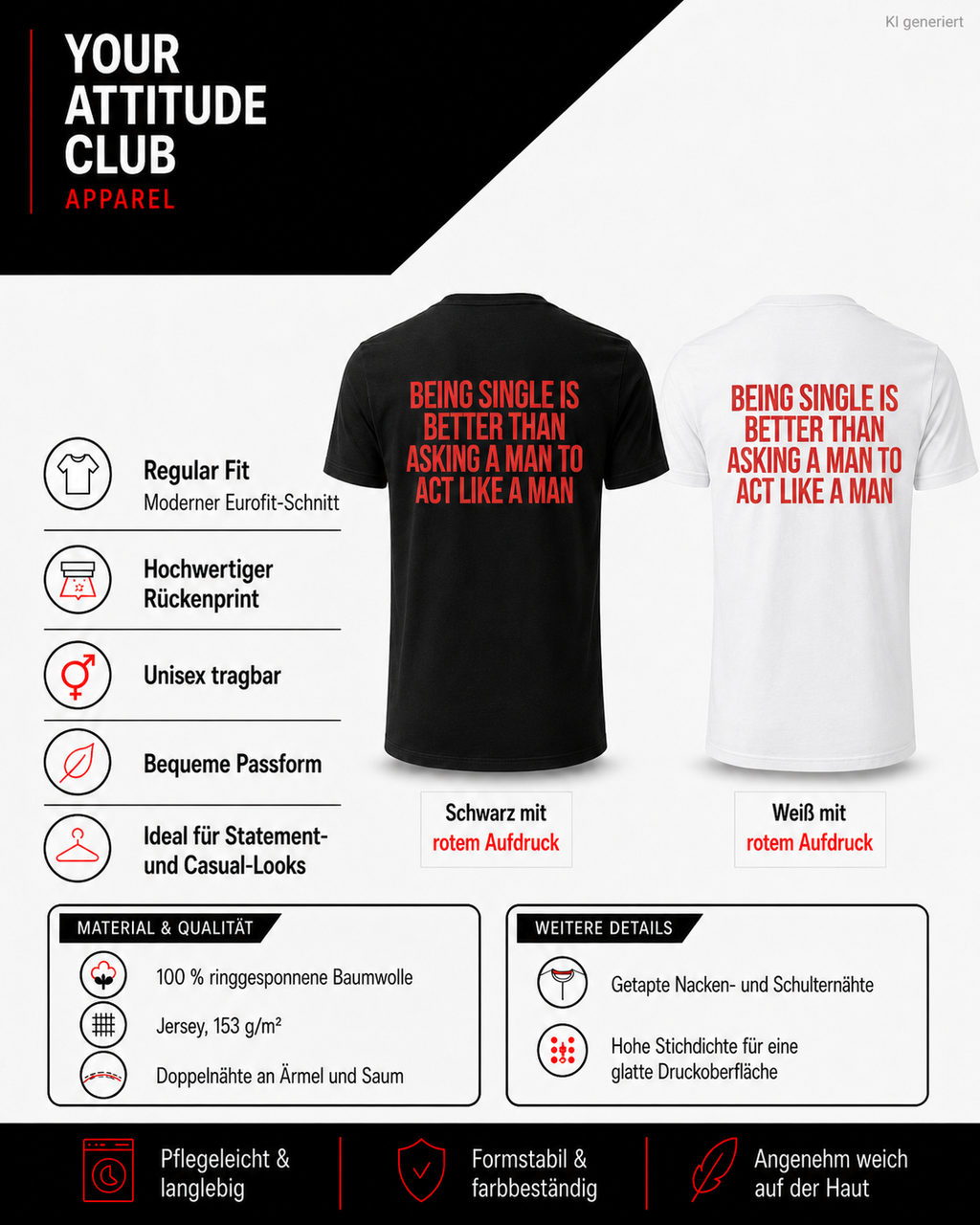 BEING SINGLE IS BETTER THAN ASKING A MAN TO ACT LIKE A MAN – Weißes Regular Fit T-Shirt Unisex | Backprint Statement Shirt | Streetwear S–5XL
