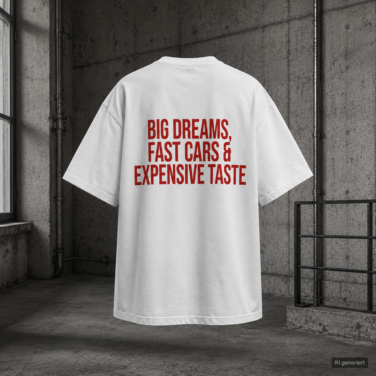 BIG DREAMS, FAST CARS & EXPENSIVE TASTE – Schwarzes Oversize T-Shirt Unisex mit rotem Backprint | Statement Streetwear Shirt