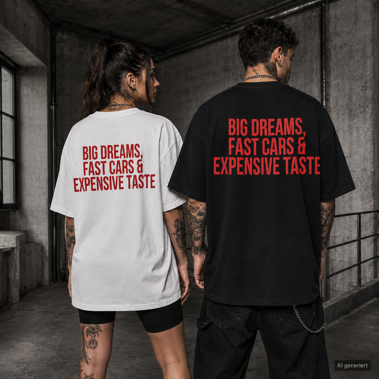 BIG DREAMS, FAST CARS & EXPENSIVE TASTE – Schwarzes Oversize T-Shirt Unisex mit rotem Backprint | Statement Streetwear Shirt