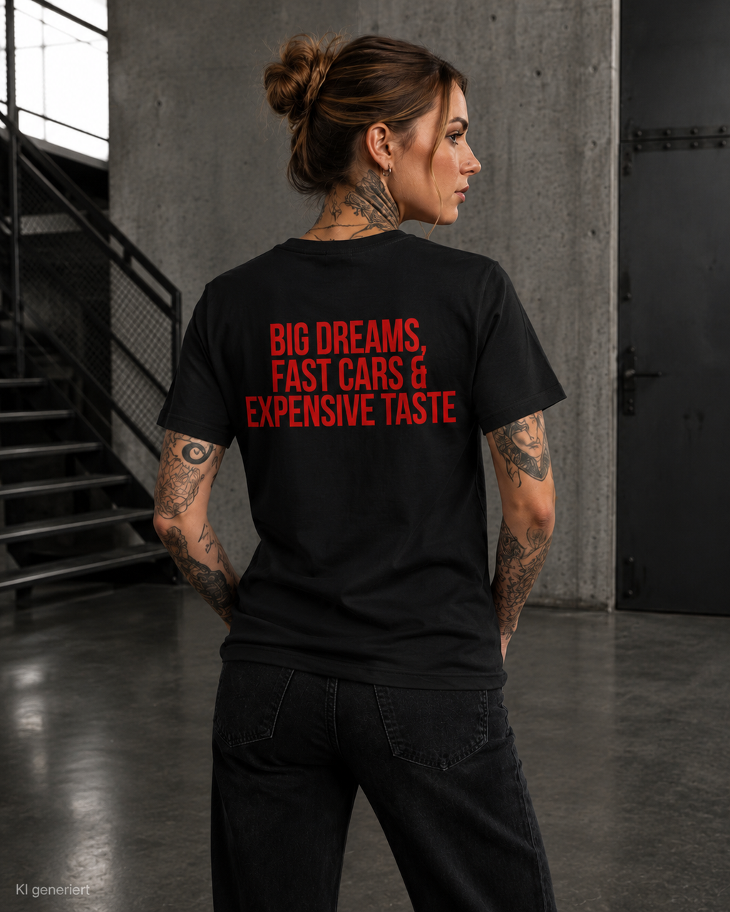 BIG DREAMS, FAST CARS & EXPENSIVE TASTE – Schwarzes Regular Fit T-Shirt Unisex | Backprint Statement Shirt | Streetwear S–5XL