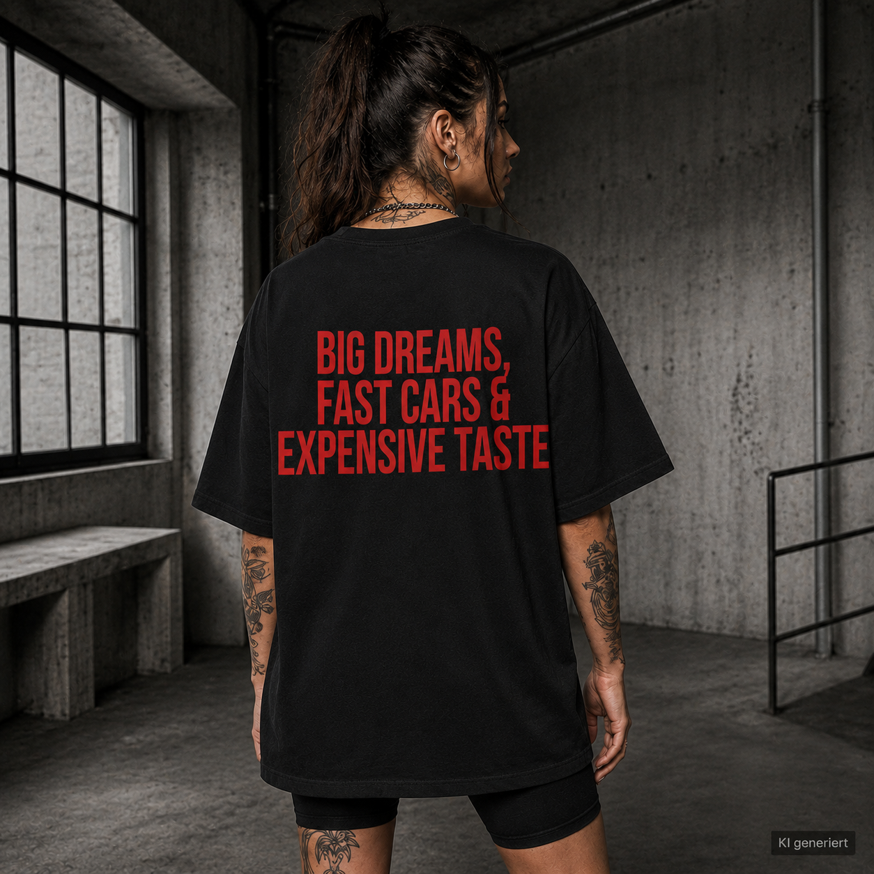 BIG DREAMS, FAST CARS & EXPENSIVE TASTE – Schwarzes Oversize T-Shirt Unisex mit rotem Backprint | Statement Streetwear Shirt