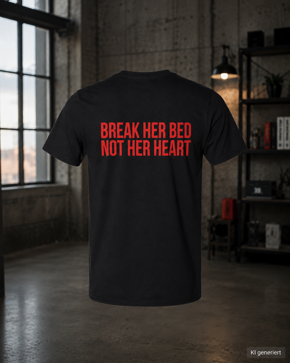 BREAK HER BED NOT HER HEART – Weißes Regular Fit T-Shirt Unisex | Backprint Statement Shirt | Streetwear S–5XL