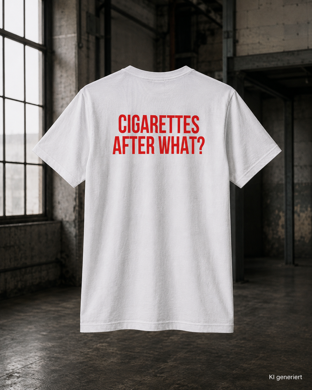 CIGARETTES AFTER WHAT? – Weißes Regular Fit T-Shirt Unisex mit rotem Backprint | Statement Shirt Streetwear S–5XL