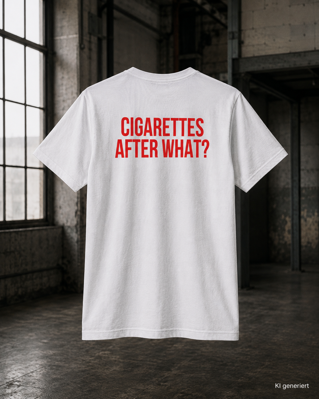 CIGARETTES AFTER WHAT? – Weißes Regular Fit T-Shirt Unisex mit rotem Backprint | Statement Shirt Streetwear S–5XL