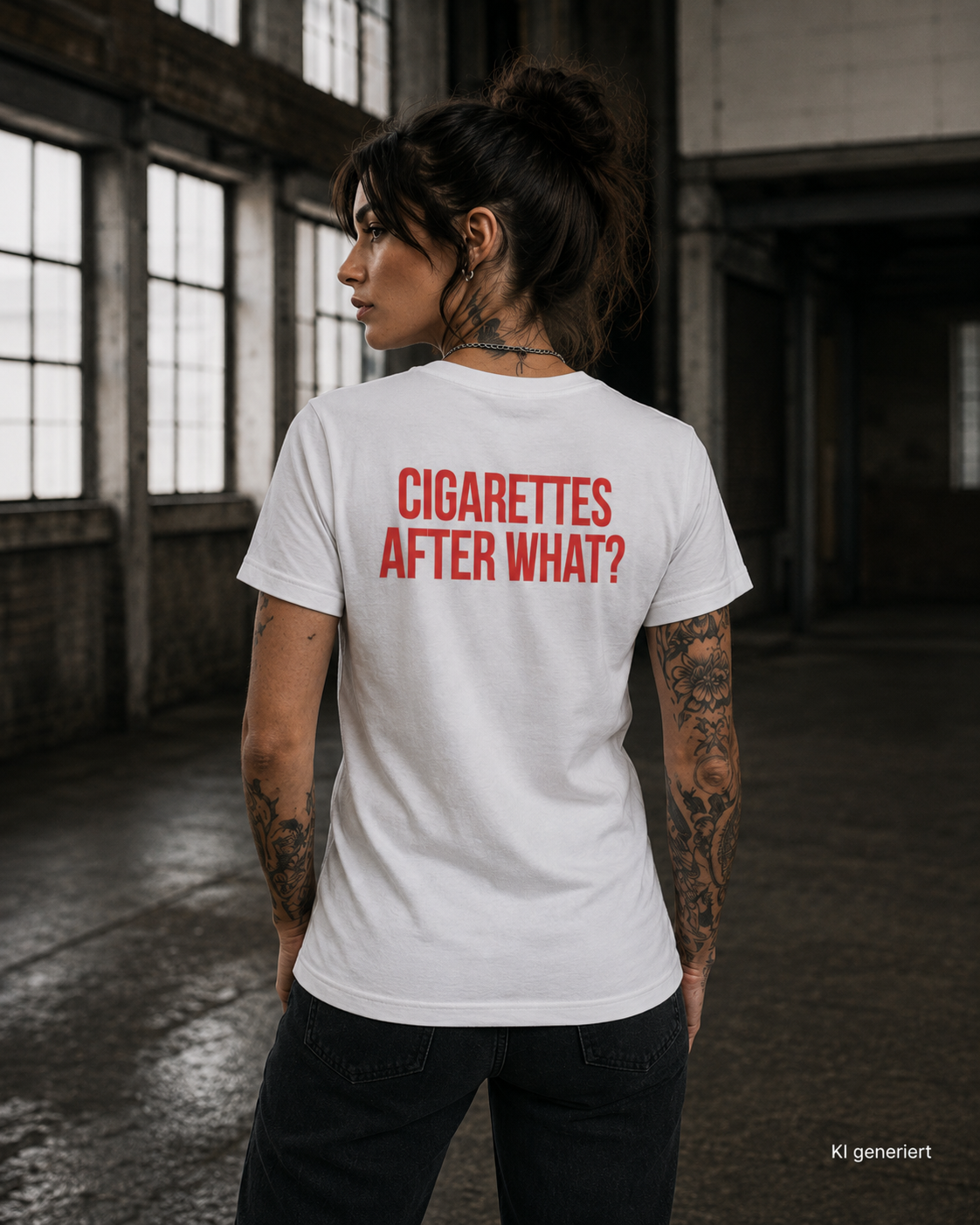 CIGARETTES AFTER WHAT? – Weißes Regular Fit T-Shirt Unisex mit rotem Backprint | Statement Shirt Streetwear S–5XL