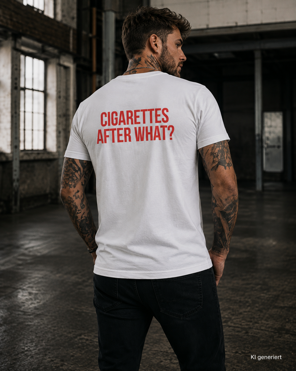 CIGARETTES AFTER WHAT? – Schwarzes Regular Fit T-Shirt Unisex mit rotem Backprint | Statement Shirt Streetwear S–5XL