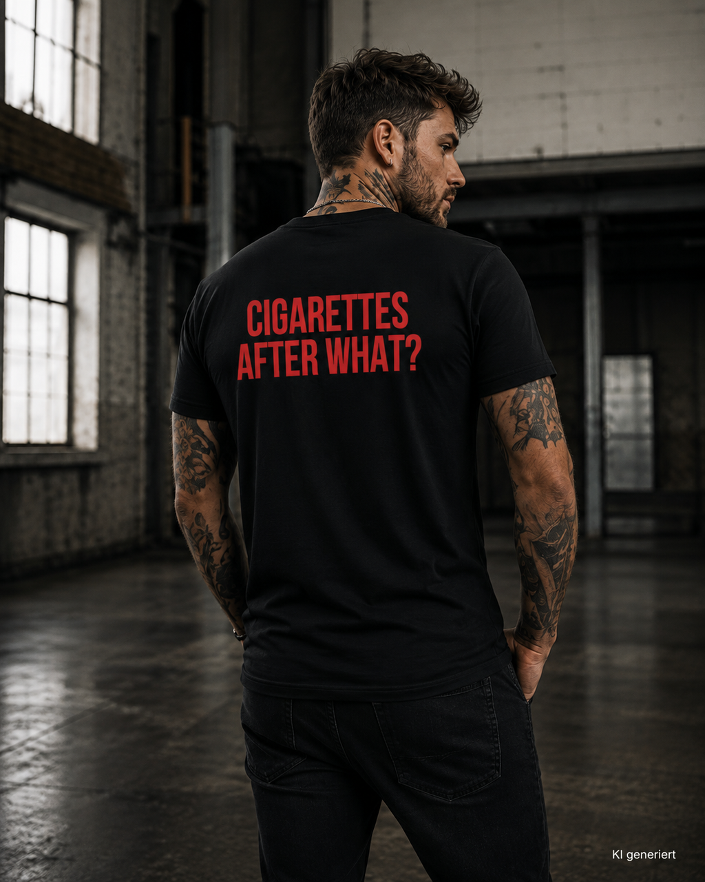CIGARETTES AFTER WHAT? – Weißes Regular Fit T-Shirt Unisex mit rotem Backprint | Statement Shirt Streetwear S–5XL