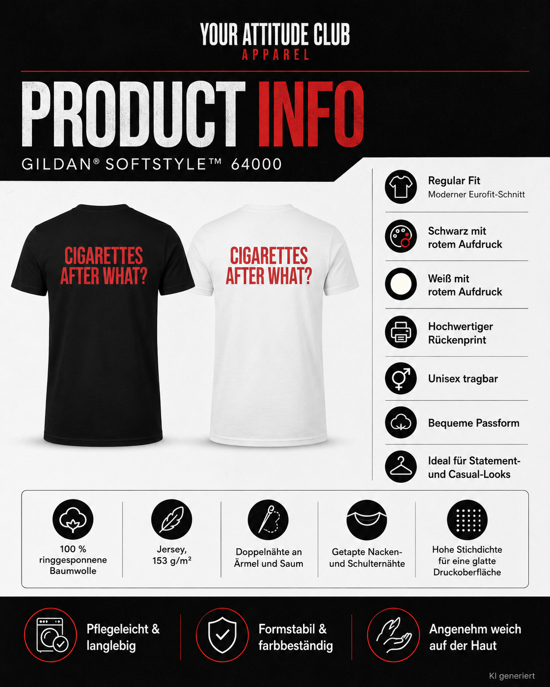 CIGARETTES AFTER WHAT? – Weißes Regular Fit T-Shirt Unisex mit rotem Backprint | Statement Shirt Streetwear S–5XL