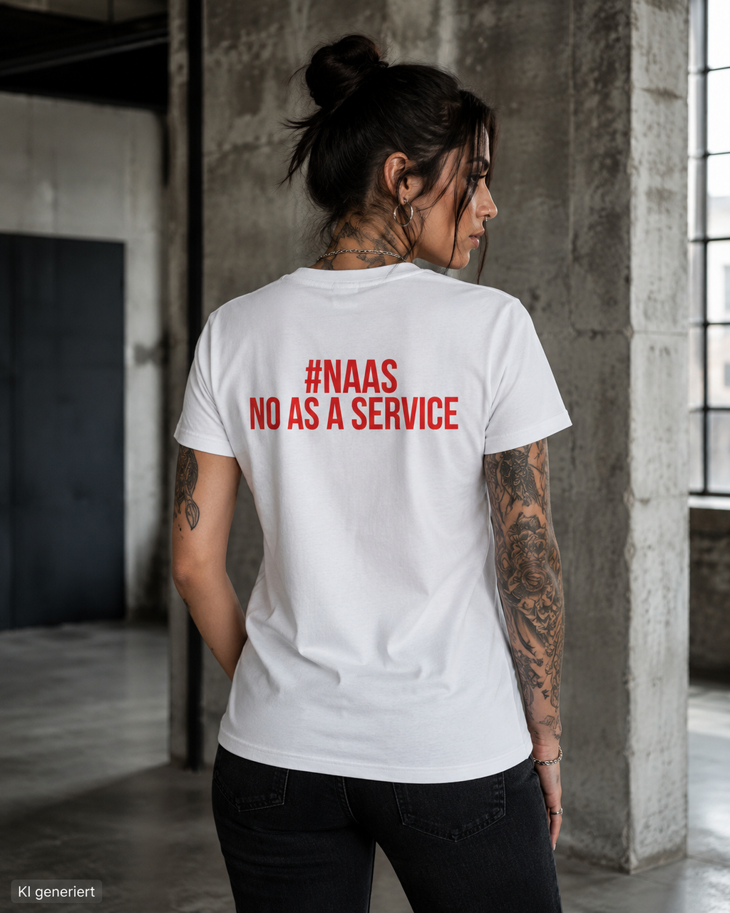 #NAAS – NO AS A SERVICE – Weißes Regular Fit T-Shirt Unisex mit rotem Backprint | Statement Shirt Streetwear S–5XL