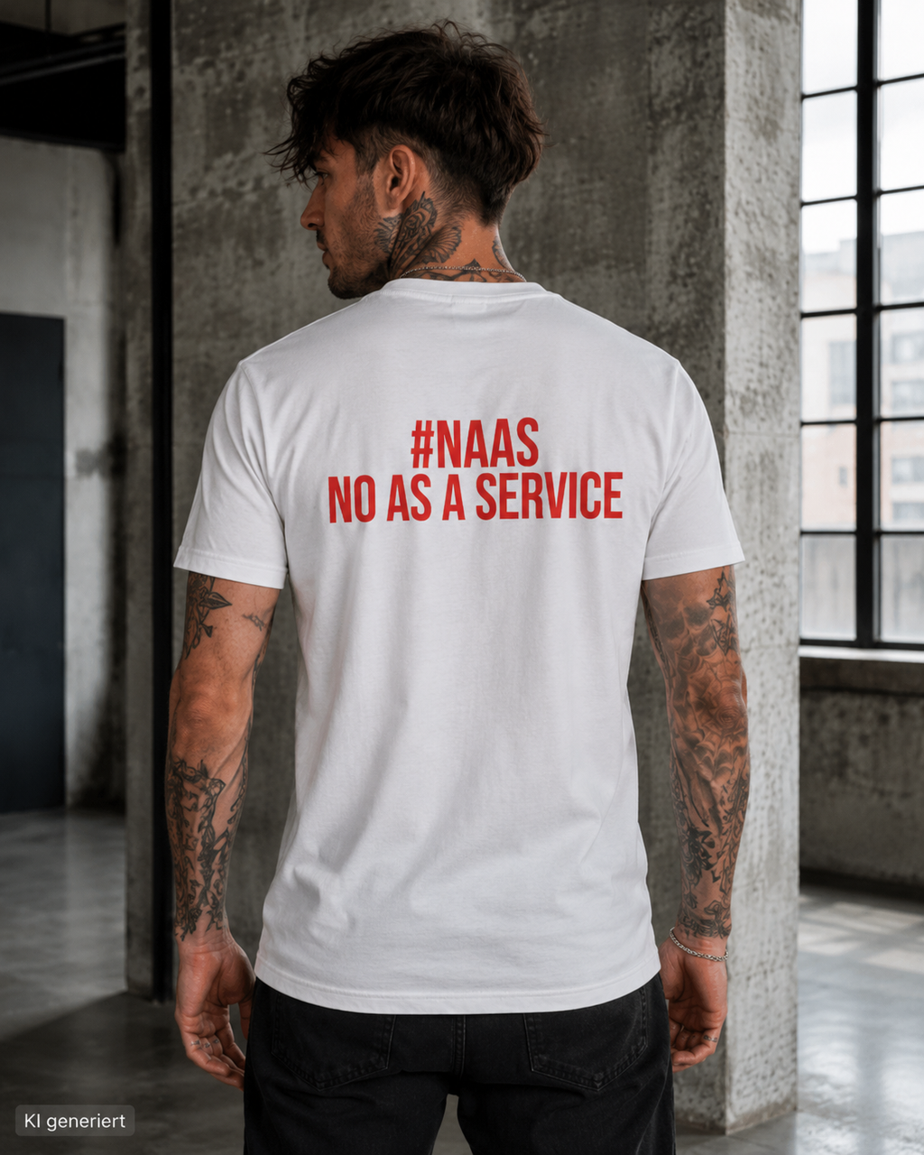 #NAAS – NO AS A SERVICE – Weißes Regular Fit T-Shirt Unisex mit rotem Backprint | Statement Shirt Streetwear S–5XL